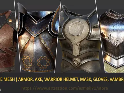377 BASE MESH  - ARMOR - MASK - GLOVES - VAMBRACE - LEG Low-poly 3D model