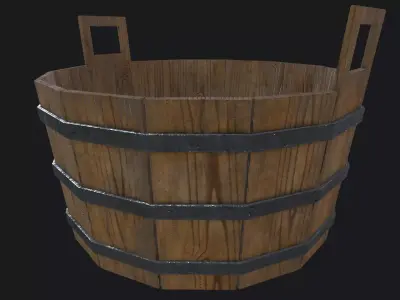 Old wooden bucket Free low-poly 3D model