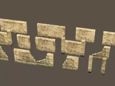Modular Brick Stone Wall Ruin Set Low-poly 3D Model Low-poly 3D model
