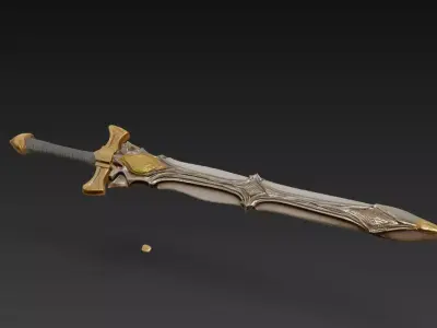 Heavy Fantasy Battle Sword - Low Poly Stylized 3D Weapon Low-poly 3D model