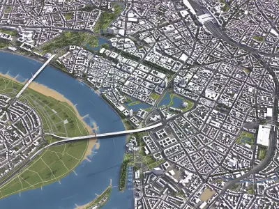 Dusseldorf - 3D City Model Low-poly 3D model