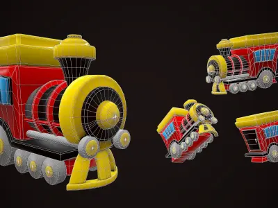 TRAIN LOCOMOTIVE CARTOON STYLIZED Low-poly 3D model