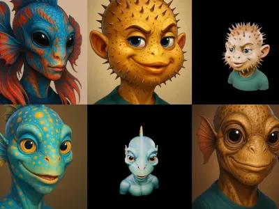 Head Fish bundle 5 pack 100 glb 3D model