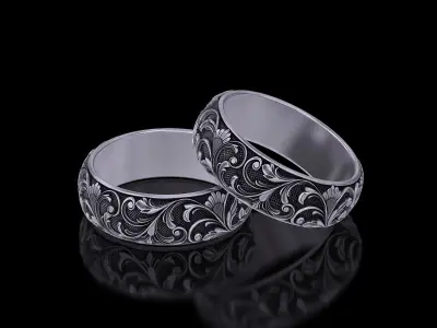 Men Antique floral carvings eternity band Ring v5 3D print model