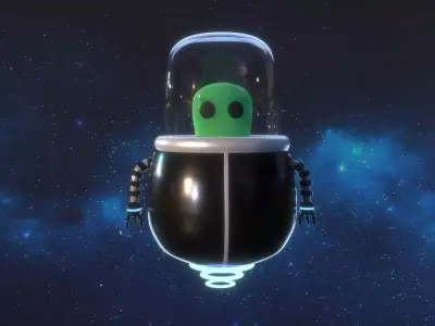 Simple rigged Green Alien in metal suit 3D model