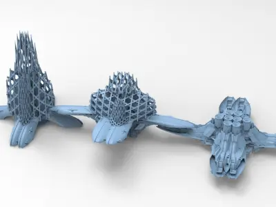 Floating cyber jet monolith 3 versions  3D model