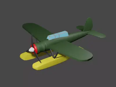 Seaplane biplane Free low-poly 3D model