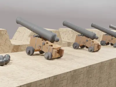 Cannon-Low poly cannon on wooden cart Free 3D model