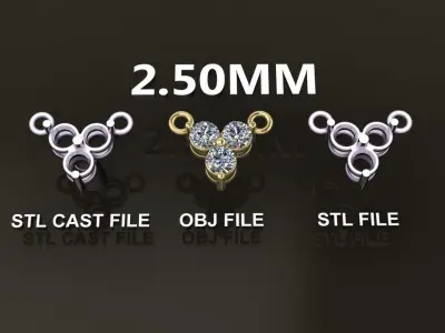 3 Stone Triangle Frame Solitaire Pendant 2mm50 3D print model