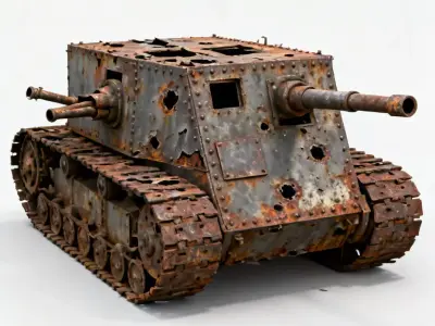WWI German Box Tank Ruin 3D Model 3D Model Low-poly 3D model