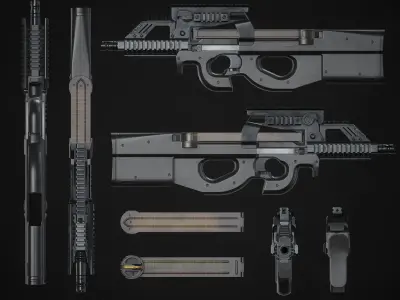 P90 Sub Machine Gun Low-poly 3D model