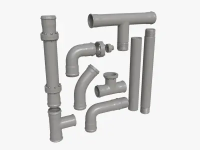 Plastic Pipes with Fittings Set 3D model