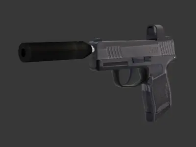 Silenced Pistol with Reflex Sight P365 Sig Sauer Low-poly 3D model