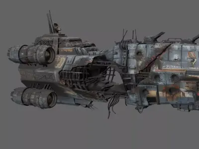 Old Sci-fi Armored Dropship with Damages 3D model