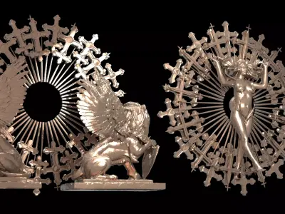 Lion pattern wall design Sculpture 2 models  3D model