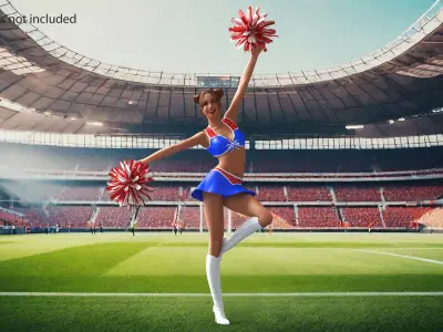 European Woman Dancer with Pompoms Rigged 3D model
