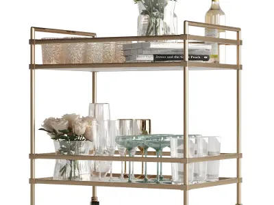 Bar cart  set 2 rose 3D model