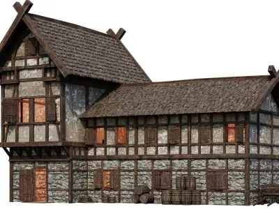 Old Medieval Building House 4K Textures GameReady 65 Low-poly 3D model