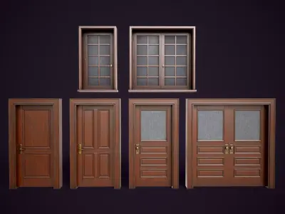 Vintage Office Doors and Windows Low-poly 3D model