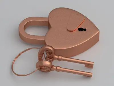 Vintage Love Heart PADLOCK With SKELETON Keys Copper 3D model