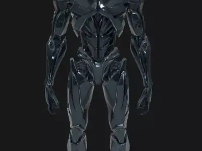 black hard metal body skeleton face red eye villain robot Low-poly 3D model