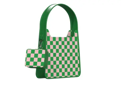 Green Checkboard Leather Hobo Bag 3D model