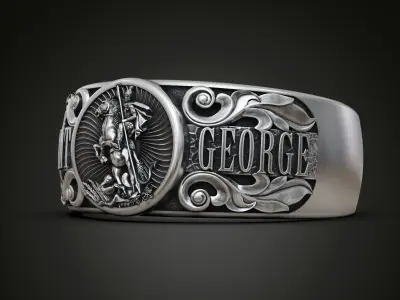 Saint George band ring baroque scrolls 3D print model