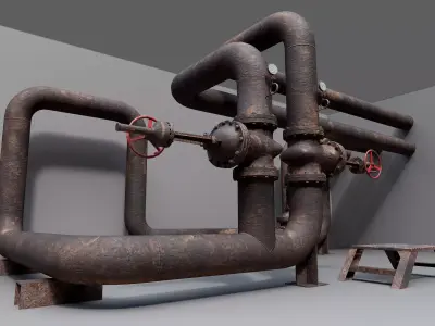 Industrial vapor pipelines Low-poly 3D model