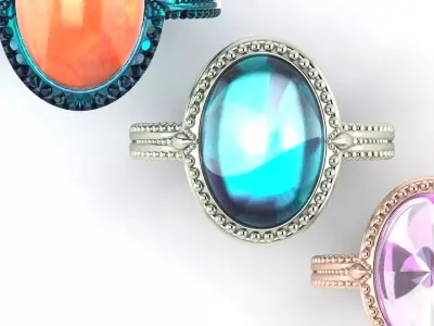  Ring with  oval cabochon antique  gold elegant 3D print model