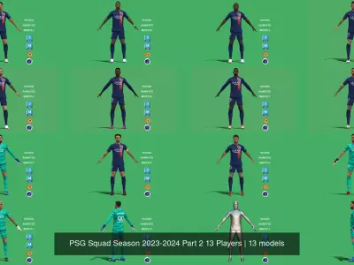 PSG Squad Season 2023-2024 Part 2 13 Players 3D Model Pack