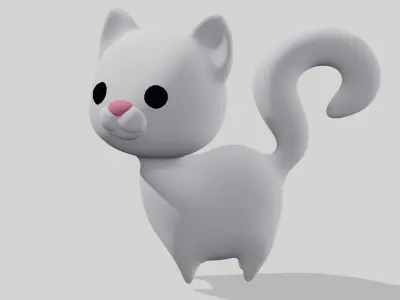 White cute cat  Low-poly 3D model