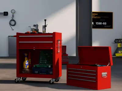 Professional Red Rolling Tool Chest 3D model