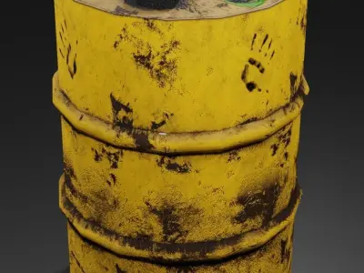 Metal barrel with elements of dirt rust and stickers Low-poly 3D model