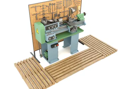 Lathe machine and garage tools 16 Items - Collection 1 3D model