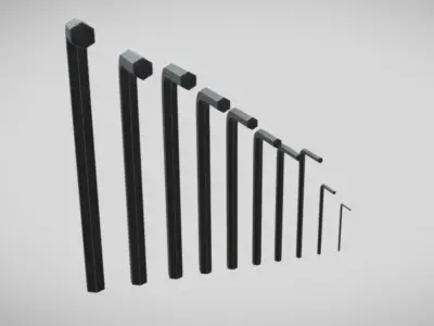 Allen Key Set 1 - 10 mm Dark Steel AR VR PBR Low-poly 3D model