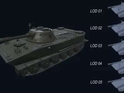 Asset - Army - PT 76 - 3D MODEL Low-poly Low-poly 3D model