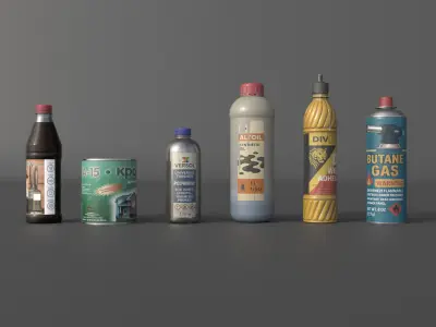 Industrial liquids and chemicals colection Low-poly 3D model