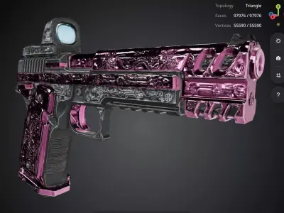 Pink Floral Pistol 3D model purchase