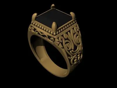 034 - Gents Black Oxodised Antique Ring 3D print model