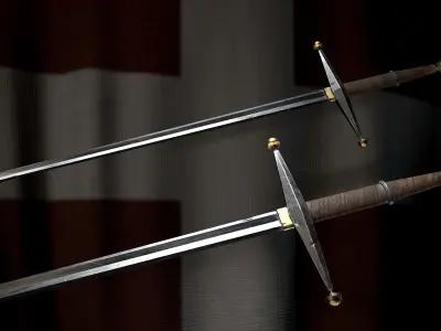 Medieval battle templar sword and knight shield pack Low-poly 3D model