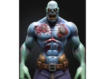 Zombie Blue Military Game Low Poly Stylized Low-poly 3D model