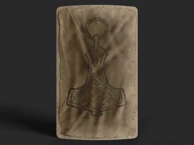 Slavic square leather shield-painted black Thor symbol Low-poly 3D model