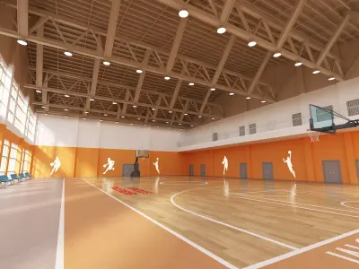 Bright indoor basketball court gymnasium sports hall  3D model