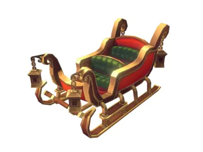 Santa Sleigh - Low Poly Hand Painted Low-poly 3D model