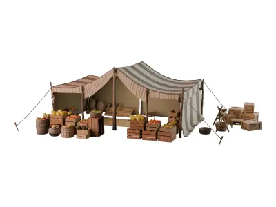  Medieval Fruit Market  Model Set of Stalls and Fruits Low-poly 3D model