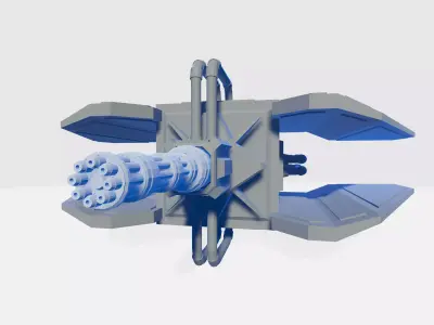 Cube spaceship with minigun  Low-poly 3D model