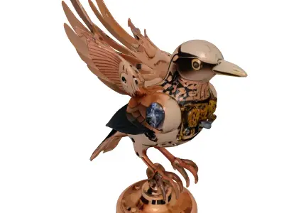 Steampunk Copper Mechanical Bird Automaton 3D model