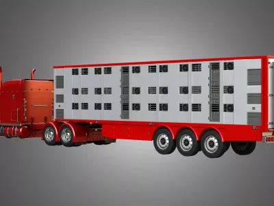 Semi Truck Ultra Cab Sleeper Custom and Animal Transport Trailer 3D Model Pack