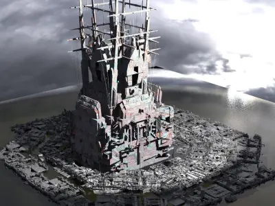 Sci Fi scaffolding on base 3D model