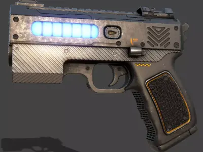 Pulse-9 Compact Plasma Pistol Low Poly Model - PBR Game Ready  Low-poly 3D model